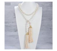 ICXLPMC Joyería con flecos largos, 45 '', 13mm, colgante de collar largo con perlas blancas de arroz de agua dulce