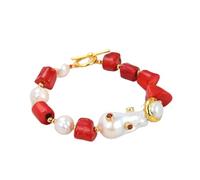 ICXLPMC Joyería Coral rojo perla blanca Keshi perla pavé conector pulsera envío gratis