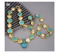 ICXLPMC Joyería cultivada barroca moneda perla oro Color plateado azul turquesa collar pulsera pendientes conjuntos for mujeres (Sets)
