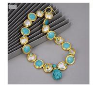 ICXLPMC Joyería cultivada barroca moneda perla oro Color plateado azul turquesa collar pulsera pendientes conjuntos for mujeres (Necklace)