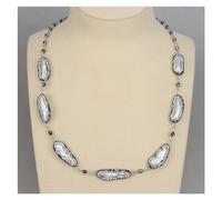 ICXLPMC Joyería de 22 pulgadas, collar de hematita redondo facetado de marcasita negra con perla Biwa blanca for mujer