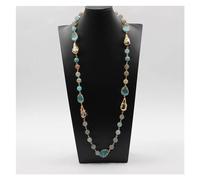 ICXLPMC Joyería facetada redonda azul fuego ágatas cristal Keshi perla cuarzo Druzy collar largo suéter cadena hecha a mano for mujeres