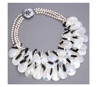 ICXLPMC Joyería Hermoso collar negro de concha blanca de perla Biwa blanca for mujer
