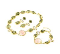 ICXLPMC Joyería Keshi perla Rosa reina flor verde Murano cristal collar pulsera pendientes conjuntos for mujer (Bracelet)
