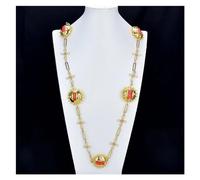 ICXLPMC Joyería Naranja Coral Cuentas chapadas en oro Perla blanca Cadena de 24 K Collar de estación larga Cadena de suéter Regalo de moda for dama