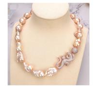 ICXLPMC Joyería Perla 19" Collar de Perlas Barrocas Rosadas Pave Colgante