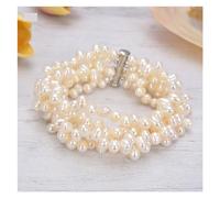 ICXLPMC Joyería Perla 5 Hebras Perla Perforada Superior Pulsera de Perlas de Arroz