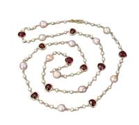 ICXLPMC Joyería Perla 52'' Rosa Keshi Perla Barroca Collar Largo de Cristal Rojo