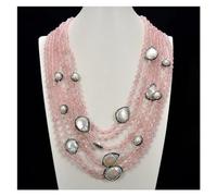 ICXLPMC Joyería Perla 7 Hebras Moneda Blanca Perla Keshi Rosa Cuarzo Rosa Collar for Mujer
