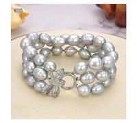 ICXLPMC Joyería Perla 8 '' 3 Filas Pulsera de Perlas de Arroz Gris Señora Mujer Joyería de Moda