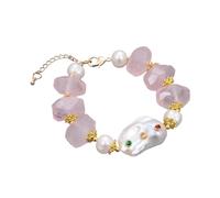 ICXLPMC Joyería Pulsera de cristal de cuarzo rosa con perlas Keshi blancas cultivadas de 8 pulgadas