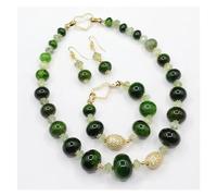 ICXLPMC Joyería verde Prehnita Esmeralda pulido ágata cruda Rondelle suave cuentas collar pulsera pendientes conjuntos (Sets)