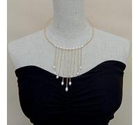ICXLPMC Necklace Freshwater Cultured White rice Pearl Gold color chain Necklace 17" Women Jewelry