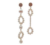 ICXLPMC Office style Cultured White Near round Pearl Asymmetric Earrings Geometric Fashion Jewelry