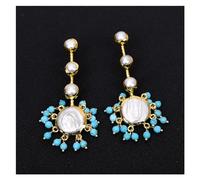 ICXLPMC Pendientes colgantes de moneda blanca cultivada, moneda grande, perla, turquesa, azul, joyería de moda, estilo vintage for mujer