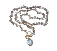 ICXLPMC Perla Keshi morada cultivada de agua dulce, collar de perlas largas perforadas en la parte superior, colgante de perla de moneda morada, 36"