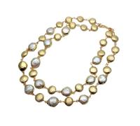 ICXLPMC Perla moneda blanca cultivada en agua dulce de 17mm, collar de cuentas cepilladas de 15mm, joyería de mujer de estilo lujoso con múltiples hebras