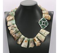 ICXLPMC Point Top Drilled Green Ocean Jasper Agate Stone Slab Nugget Coated Connector Necklace For Lady Gifts
