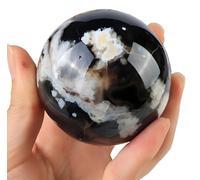 ICXLPMC Polished Black Agate Sphere Crystal Ball with Wooden Stand Gemstones Balls for Modern Decoration Spiritual,50~60mm