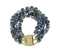 ICXLPMC Pulsera con cuentas cuadradas de cristal de cubo azul de 4 filas, brazalete hecho a mano for mujer, regalos de joyería de moda