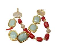 ICXLPMC Pulsera de hilo de tubo de Coral rojo amazonita verde rectangular facetado estilo moderno de 8,5 "para mujer