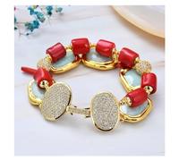ICXLPMC Pulsera de hilo rectangular de coral rojo amazonita verde de 8,5"