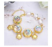 ICXLPMC Pulsera envolvente de concha de abulón de color arcoíris con perlas cultivadas de arroz de 8"