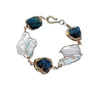 ICXLPMC Pulsera envolvente rellena de color dorado y perla Keshi blanca cultivada áspera de apatita azul estilo clásico for mujer
