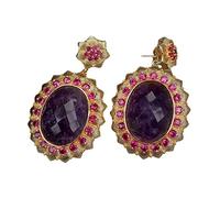 ICXLPMC Purple Amethyst Oval Shape Cubic Zirconia Pave Bezel Set Dangle Stud Earrings
