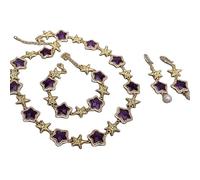ICXLPMC Purple Amethyst Star Shape Pave Beaded Necklace Bracelet Earrings Sets (Set)
