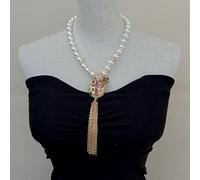 ICXLPMC Quartz Blue Pendant Pave White Sea Shell Pearl Necklace