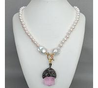 ICXLPMC Quartz Buddha Pendant necklace White Keshi Pearl round Freshwater Pearl Necklace for women girl gift