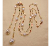 ICXLPMC Real 15x18mm White Baroque Pearl Rice Pearl Rosary Chain Long Loop Necklace