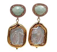 ICXLPMC Rectangle White Pearl Green Filled Stud Earrings