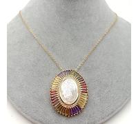 ICXLPMC Religious style White Shell Virgin Mary Oval Pendant necklace