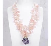 ICXLPMC Rose Quartz Gems Stone Geode Purple Amethyst Pendant Necklace For Women