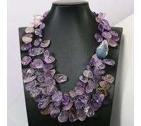 ICXLPMC Rough Round Faceted Purple Amethyst Necklace Crystal Pave Connector Pendant For Women