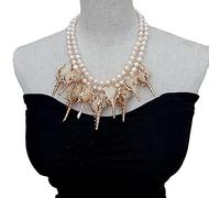 ICXLPMC Sea Shell screw Pendant 2 Strands Freshwater Cultured White Pearl Statement Necklace 18"