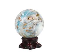 ICXLPMC Sky Blue Crystal Ball Decorative Fortune Telling with Wooden Stand for Witchcraft, Fengshui, Aura Home Desk Decor,45~55mm