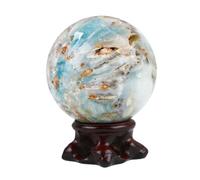 ICXLPMC Sky Blue Crystal Ball, Magic Sphere with Wooden Stand for Divination/Chakra Balance/Yoga/Home/Office FengShui Decoration,5.5~6.5cm