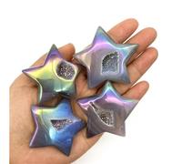 ICXLPMC Stone 1PC Naural Electroplated Aura Agate Star Carved Crystal Geode Quartz Figurine Crystals