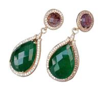 ICXLPMC Valentine's Day gift Green Jade Teardrop Crystal pave Stud Earrings Ethnic Style For Women