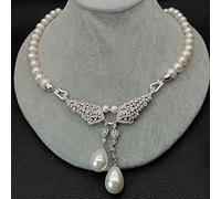 ICXLPMC Wedding Cubic Zirconia pave Connector 20" Cultured White round freshwater Pearl choker Necklace