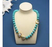 ICXLPMC White Coin Pearl Gold Electroplated Edge Blue Chocker Necklace 25" Punk style For Women