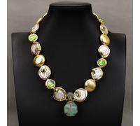 ICXLPMC White Coin Pearl Paved Crystal Green Murano Glass Brushed Beads Necklace Bracelet Earrings Sets For Lady