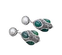ICXLPMC White Green Agate Stud Earrings For Women