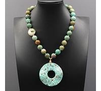 ICXLPMC White Keshi Pearl 14MM Round Mix color Stone Necklace Circle Ripple Turquoises Pendant For Lady