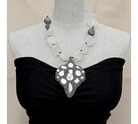 ICXLPMC White Quartz Rough Cultured White Freshwater pearl Black Crystal Pave Big Pendant Necklace 21"