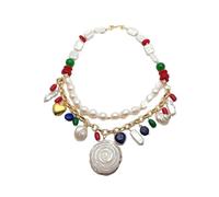 ICXLPMC White rectangle keshi pearl Baroque Pearl Chain Charm Statement Necklace Cameo Flower Pendant 20"
