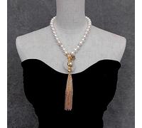 ICXLPMC White Round Sea Shell Pearl Necklace 35x47mm White Quartz Slice Cultured Pearl Pendant Pave Insect Charm